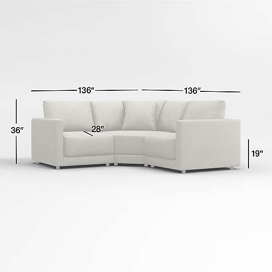 Gather Deep 3-Piece L-Shaped Small Space Sectional Sofa