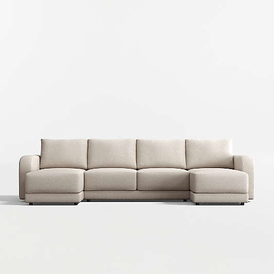 Gather Deep 3-Piece U-Shaped Curved Arm Sectional Sofa with Double Chaise Lounge