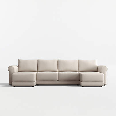 Gather Deep 3-Piece U-Shaped Roll Arm Sectional Sofa with Double Chaise Lounge