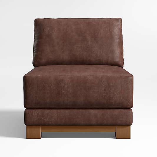 Gather Deep Wood Base Leather Armless Chair Sectional Piece