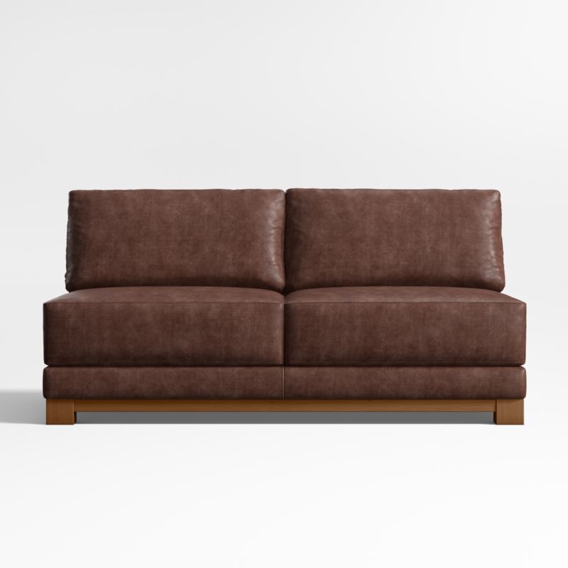 Gather Deep Wood Base Leather Armless Sofa - image 0 of 3