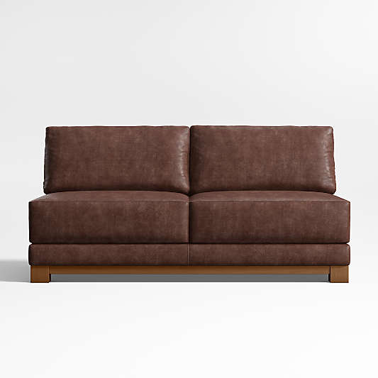 Gather Deep Wood Base Leather Armless Sofa