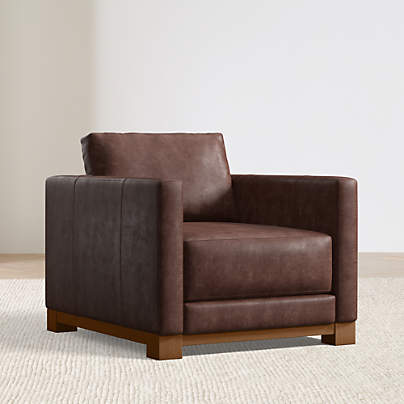 Gather Deep Wood Base 37" Leather Chair