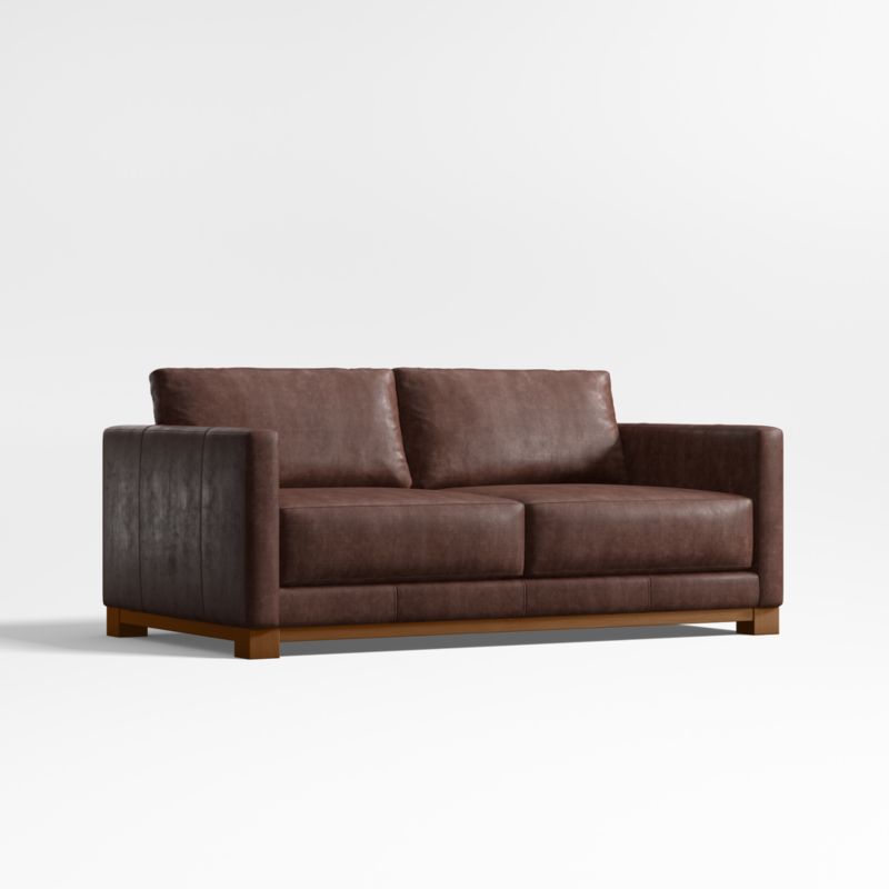 Gather Deep Wood Base Leather Apartment Sofa 77" - image 3 of 7