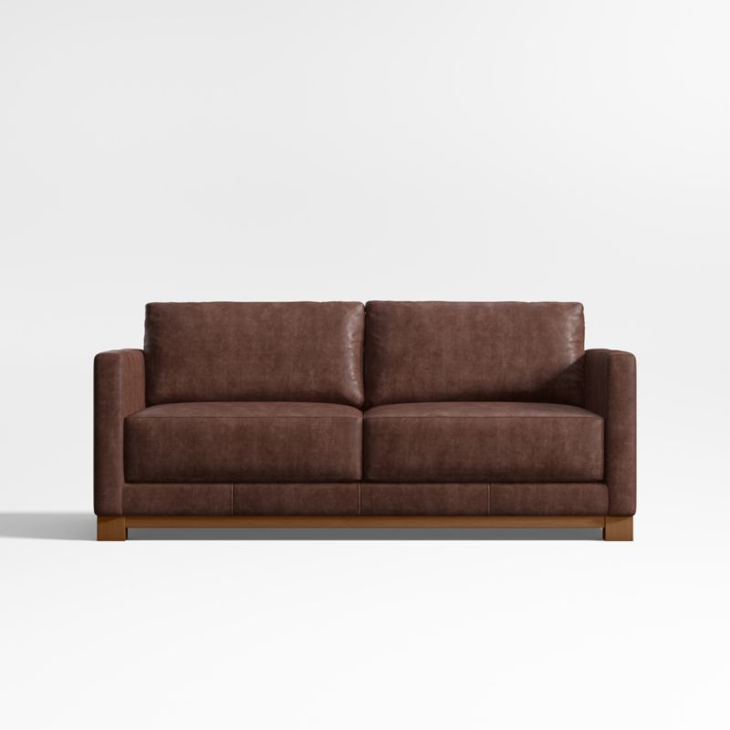 Gather Deep Wood Base Leather Apartment Sofa 77" - image 0 of 7