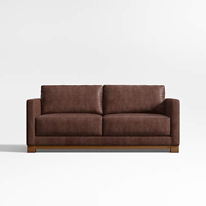 Gather Deep Wood Base 77" Leather Apartment Sofa