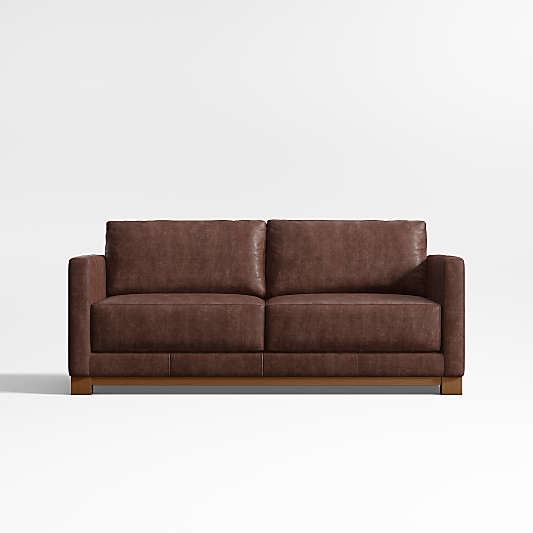 Gather Deep Wood Base 77" Leather Apartment Sofa