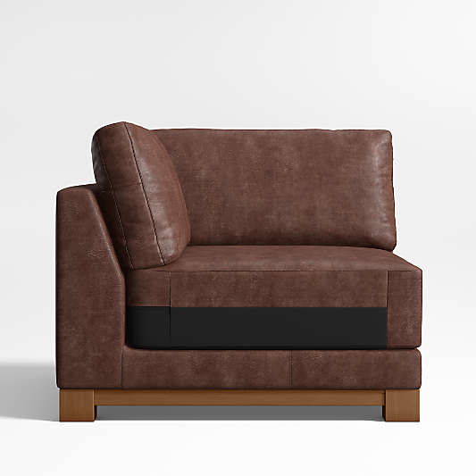 Gather Deep Wood Base Leather Corner Chair Sectional Piece