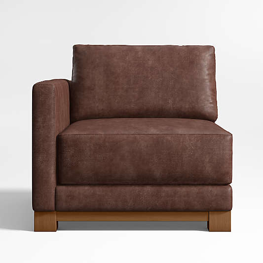Gather Deep Wood Base Leather Left-Arm Chair Sectional Piece