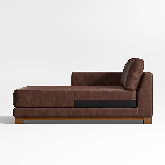 Gather Deep Wood Base Leather Left-Arm Chaise Lounge Sectional Piece