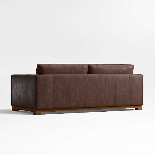 Gather Deep Wood Base Leather Sofa 89"