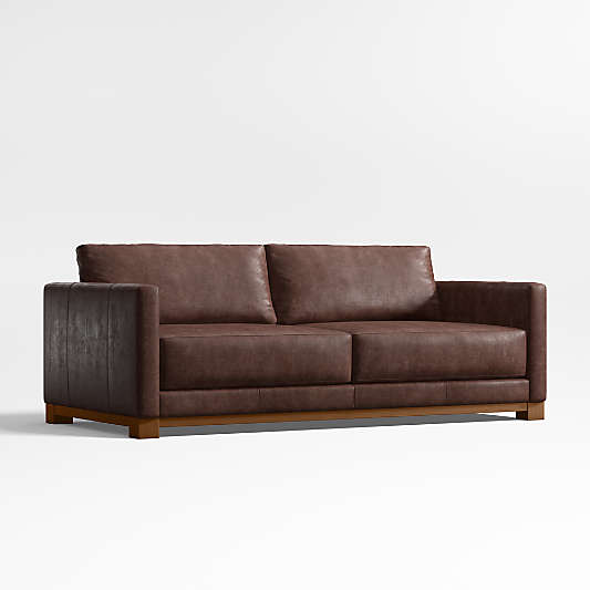 Gather Deep Wood Base Leather Sofa 89"