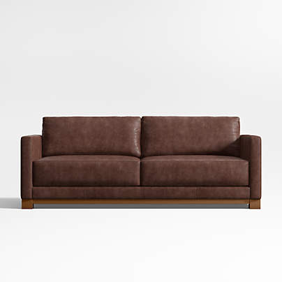 Gather Deep Wood Base Leather Sofa 89"