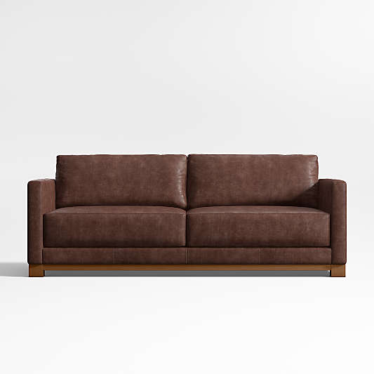 Gather Deep Wood Base Leather Sofa (77"-89")