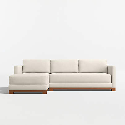 Gather Deep Wood Base 2-Piece Bench Sectional Sofa with Chaise Lounge