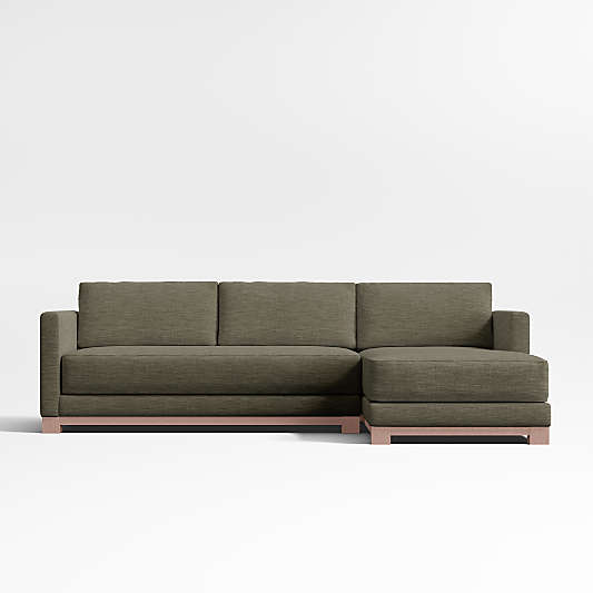 Gather Deep Wood Base Bench 2-Piece Chaise Sectional Sofa