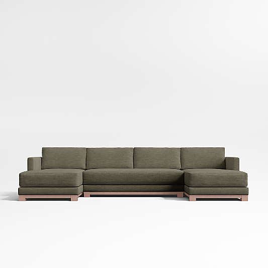 Gather Deep Wood Base Bench 3-Piece Double-Chaise Sectional Sofa