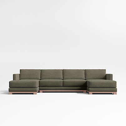 Gather Deep Wood Base 3-Piece Double-Chaise Sectional Sofa