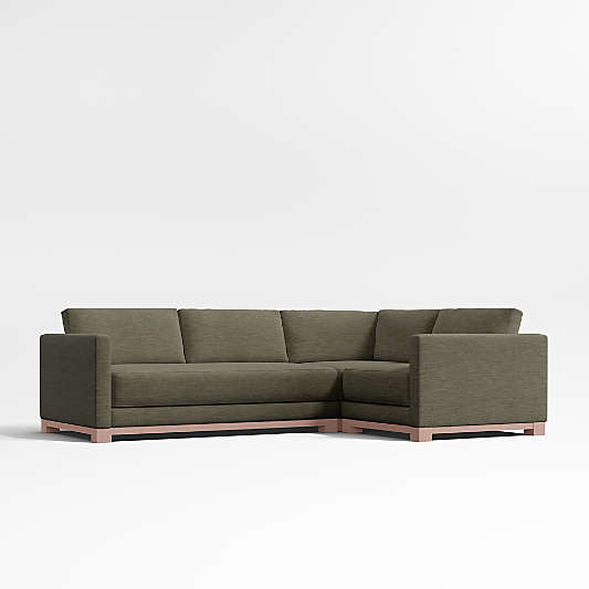 Gather Deep Wood Base Bench 3-Piece L-Shaped Sectional Sofa