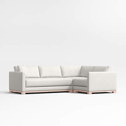 Gather Deep Wood Base Bench 3-Piece L-Shaped Sectional Sofa