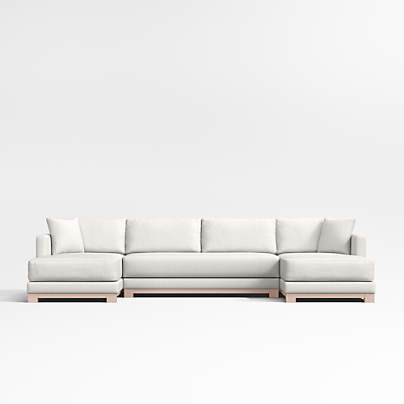 Gather Deep Wood Base Bench 3-Piece Double-Chaise Sectional Sofa