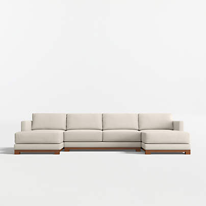 Gather Deep Wood Base 3-Piece U-Shaped Sectional Sofa with Double Chaise Lounge