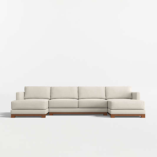 Gather Deep Wood Base 3-Piece U-Shaped Sectional Sofa with Double Chaise Lounge