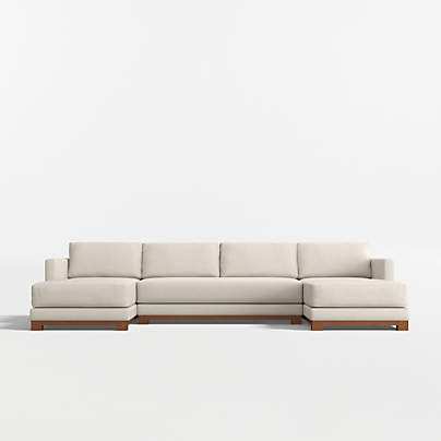 Gather Deep Wood Base 3-Piece U-Shaped Bench Sectional Sofa with Double Chaise Lounge
