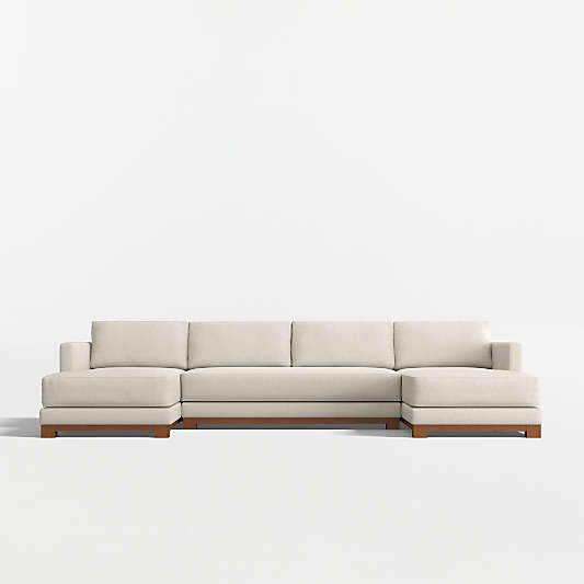 Gather Deep Wood Base 3-Piece U-Shaped Bench Sectional Sofa with Double Chaise Lounge