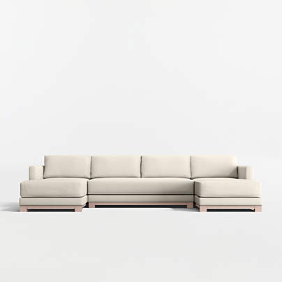Gather Deep Wood Base Bench 3-Piece Double-Chaise Sectional Sofa