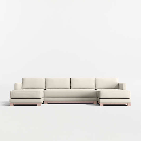 Gather Deep Wood Base Bench 3-Piece Double-Chaise Sectional Sofa