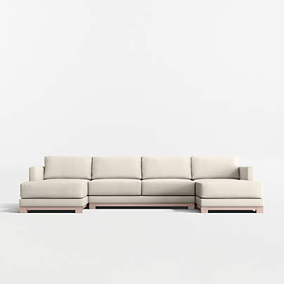 Gather Deep Wood Base 3-Piece Double-Chaise Sectional Sofa