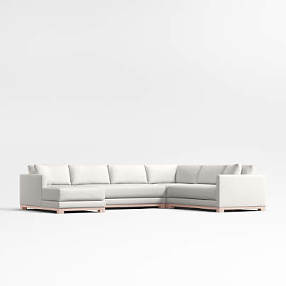 Gather Deep Wood Base Bench 4-Piece L-Shaped Sectional Sofa