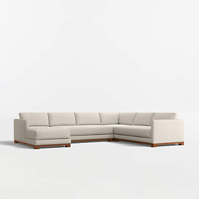 Gather Deep Wood Base 4-Piece L-Shaped Bench Sectional Sofa with Chaise Lounge