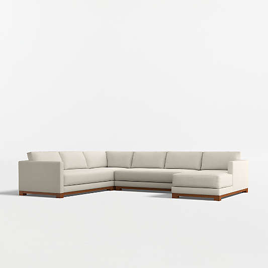 Gather Deep Wood Base 4-Piece L-Shaped Bench Sectional Sofa with Chaise Lounge