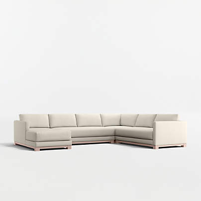 Gather Deep Wood Base Bench 4-Piece L-Shaped Sectional Sofa