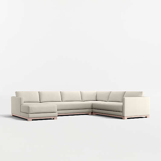 Gather Deep Wood Base Bench 4-Piece L-Shaped Sectional Sofa