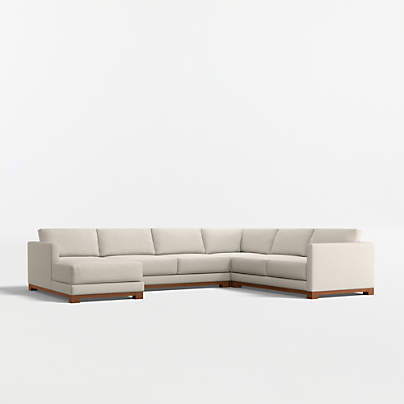 Gather Deep Wood Base 4-Piece L-Shaped Sectional Sofa with Chaise Lounge