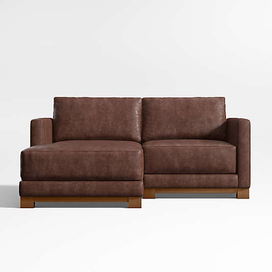Gather Deep Wood Base 2-Piece Small Space Leather Sectional Sofa with Chaise Lounge