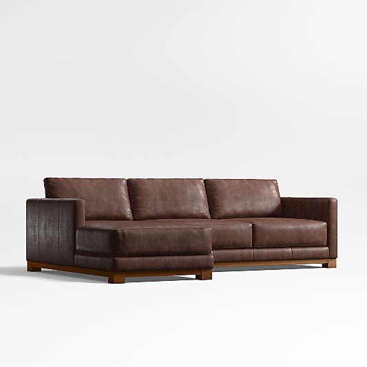 Gather Deep Wood Base Leather 2-Piece Chaise Sectional Sofa