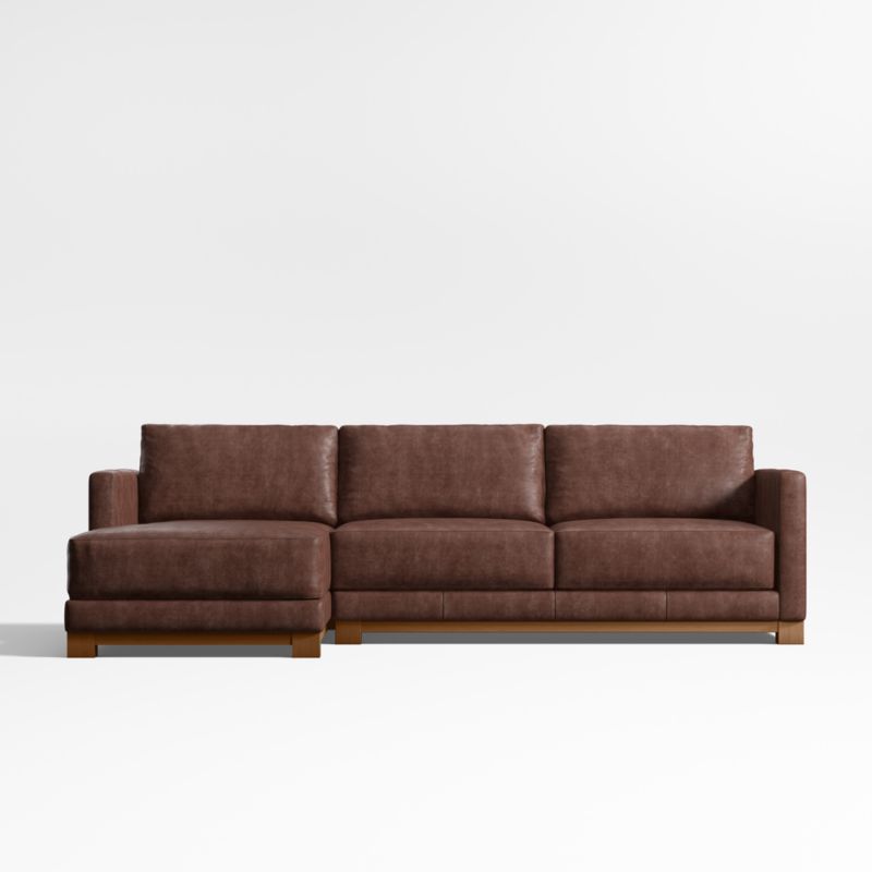 Gather Deep Wood Base Leather 2-Piece Chaise Sectional Sofa - image 1 of 7