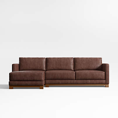 Gather Deep Wood Base 2-Piece Leather Sectional Sofa with Chaise Lounge