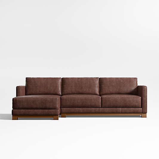 Gather Deep Wood Base Leather 2-Piece Chaise Sectional Sofa