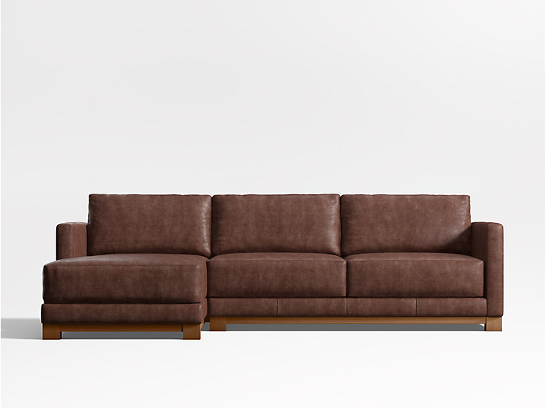 Gather Wood Base Deep Leather Sectional Sofas