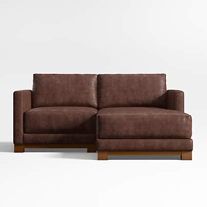 Gather Deep Wood Base 2-Piece Small Space Leather Sectional Sofa with Chaise Lounge