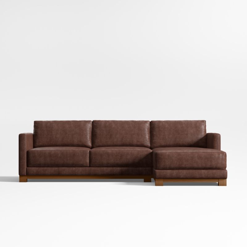 Gather Deep Wood Base Leather 2-Piece Chaise Sectional Sofa - image 1 of 7