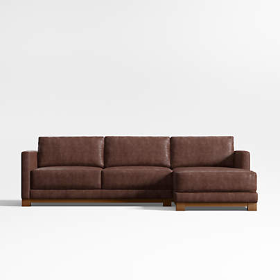 Gather Deep Wood Base Leather 2-Piece Chaise Sectional Sofa