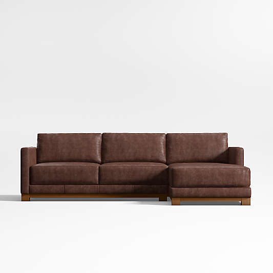 Gather Deep Wood Base Leather 2-Piece Chaise Sectional Sofa