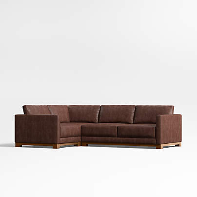 Gather Deep Wood Base 3-Piece L-Shaped Leather Sectional Sofa