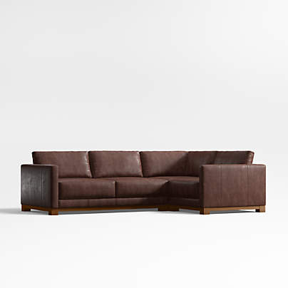 Gather Deep Wood Base 3-Piece L-Shaped Leather Sectional Sofa